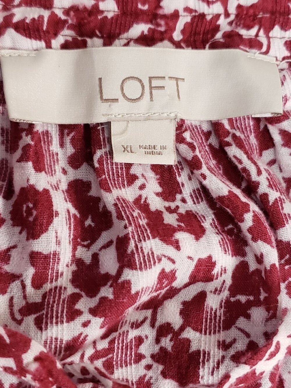 LOFT XL Red Floral Cottagecore Boho Peasant Blouse 100% Cotton - Picture 5 of 9